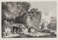 KG 13672
<br/>
Lezende heilige in landschap, knielende vrouw in hut
<br/>
<em>Weirotter, François Edmund (1730-1771)</em>